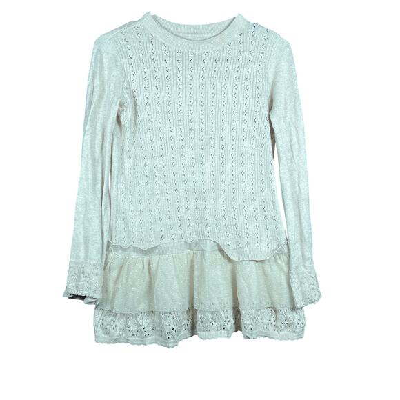 Lauren Conrad Womens Sweater Tan Knit Ruffle Peplum Peasant Flared Sleeve XS - Picture 1 of 12